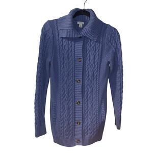 LL Bean Womens Cable Knit Cardigan Sweater Size XS Collared Coastal Fisherman